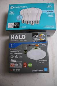 lot 351 image: EcoSmart LED A19 Bulbs and Halo 4-Inch Recessed LED Light