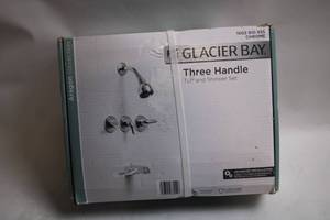 lot 386 image: Glacier Bay Three Handle Tub and Shower Set - Chrome Finish