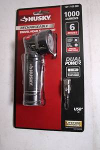 lot 446 image: Husky Rechargeable Swivel-Head Flashlight 1000 Lumens
