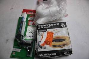 lot 151 image: Plumbing Installation Kit with Toilet Tank Lever, Wax Ring, and P-Trap