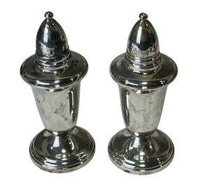 lot 7 image: Pair of 4 Crown Sterling Silver Weighted Salt and Pepper Shakers (188 grams total weight)
