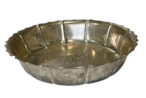 Wonderful 9" Sterling Silver Irish Reproduction Serving Dish with Monogram (540 grams) - $250 Reserve Price