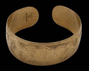 14K Solid Gold 7" Cuff Bracelet with Monogram, S. Kirk & Son (38.8 grams)