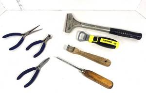 lot 3 image: Lot of Misc Tools. Pliers. Bottle Opener Paint Scraper