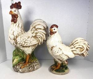 lot 16 image: Two Large Chicken Firguines Crazing