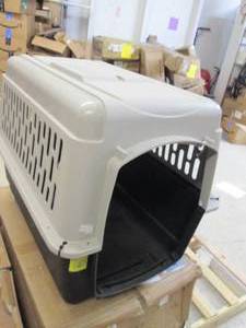 large dog crate with bowl missing d...