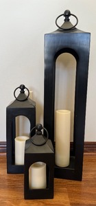 lot 5 image: Set of 3 Pottery Barn Candle Lanterns with LED Candles