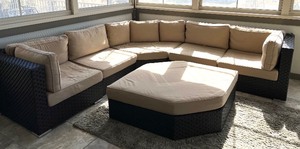 lot 33 image: Sunbrella Outdoor Sectional Sofa Set with Cushions and added Bonus Tray