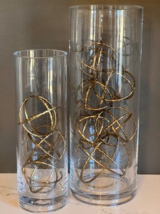 lot 41 image: Pair of Pottery Barn Glass Cylinders with Decorative Wire Spheres