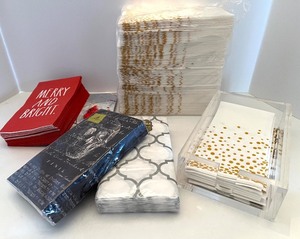 lot 48 image: Collection of Decorative Paper Napkins with Acrylic Holder