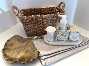 lot 51 image: Decorative Basket Set with Faux Fur Wine Bottle Cover and Accessories