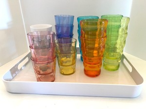 lot 53 image: Collection of 18 Multicolor Drinking Glasses with Two Serving Trays
