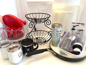lot 55 image: Assorted Kitchen and Drinkware Collection with Pan and Utensils