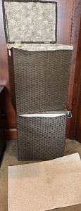 lot 84 image: Set of 2 Wicker Laundry Hampers with Floral Liners