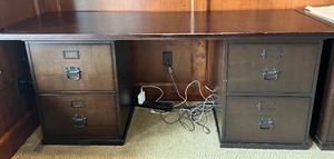lot 86 image: Pottery Barn Two Pedestal Wood Desk with File Drawers