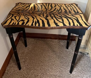 lot 104 image: Exotic Tiger Print Accent Table with Contoured Edges