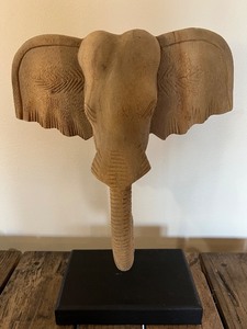lot 110 image: Carved Wooden Elephant Head Sculpture on Stand