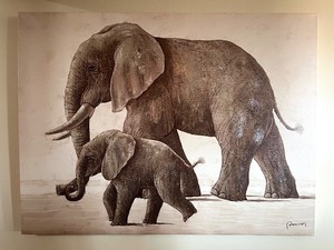 lot 111 image: Signed Elephant Family Canvas Print Artwork