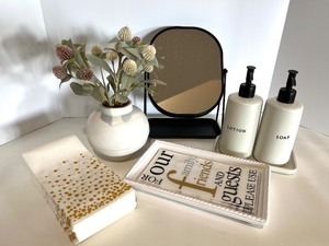 lot 113 image: Bathroom Accessories Set with Mirror, Soap Dispenser, and Vase