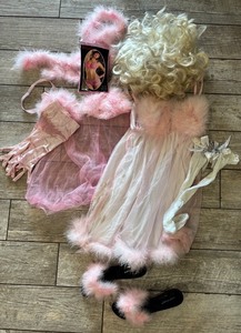 lot 207 image: Set of Womens Pink Furry Costume and Accessories with Wig and Heels - Size 8