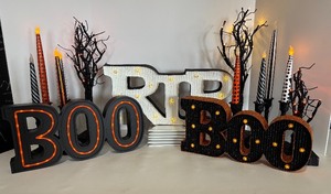 lot 228 image: Set of Halloween LED Light-Up Signs and Candle Decorations
