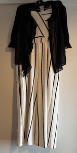 lot 341 image: Black Sheer Ruffled Cardigan and Strapless Striped Jumpsuit Set, Size S