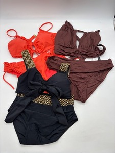 lot 355 image: Collection of Womens Swimsuits - Orange, Brown, and Black Variants