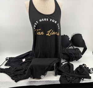 lot 357 image: Set of Womens Swimwear - Qty 2, 3 Mix and Match Bikini Bottoms, Cover-Up Dress - Size M and a Bikini Wrap Skirt