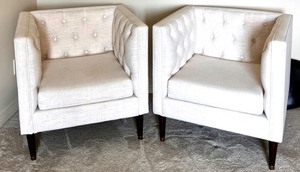 lot 1 image: Pair of Skyline Contemporary Beige Armchairs with Tufted Detailing