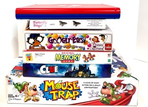 lot 64 image: Lot of 6 Family Board Games Including Clue and Mouse Trap