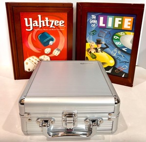 lot 65 image: Vintage Yahtzee and The Game of Life Board Game Set with Mexican Train Domino Set