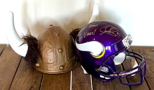 lot 134 image: Minnesota Vikings Memorabilia Autographed by Chris Doleman #52 Helmet and Vikings Horned Helmet