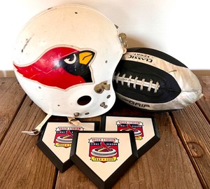 lot 137 image: Vintage Riddell Football Helmet with Arizona Cardinals Decals with Bonus Beverage Coasters