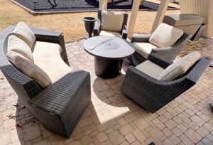 lot 149 image: Outdoor Patio Set with Fire Pit Table and Storage Compartments