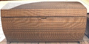 lot 150 image: Woven Outdoor Storage Deck Box by Frontgate