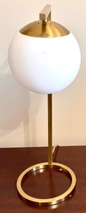lot 308 image: Modern Brass and White Globe Table Lamp with Dimmable Switch