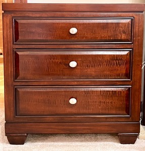 lot 310 image: 3-Drawer Wooden Nightstand with Brass Knobs