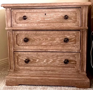 lot 323 image: Stanley Furniture Three-Drawer Nightstand with Weathered Wood Finish