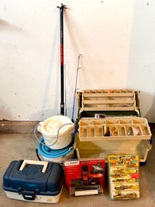 lot 413 image: Complete Fishing Kit with 2 Tackle Boxes, Rods, and Accessories