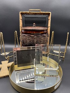 lot 454 image: Decorative Collection including Glass Frames, Woven Basket, and More