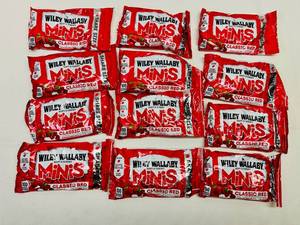 lot 210 image: 12x 3.5oz Wiley Wallaby Minis-Classic Red Licorice