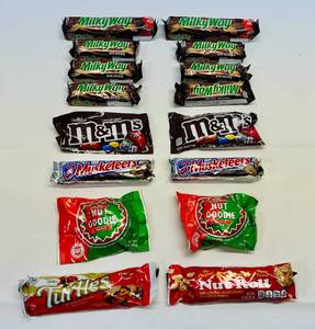 lot 90 image: SSS. Milkyways, m&ms,3Musketeers, Nut Goodie & Turtles