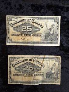lot 13 image: Two 1900 Issue Dominion of Canada - 25 cent Currency