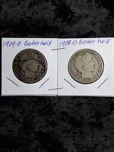 lot 18 image: 1909-O & 1908-O  Barber Halfs