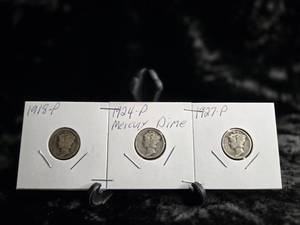 lot 22 image: 1918-P, 1924-P & 1927-P    Mercury Dimes