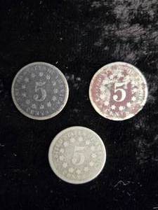 lot 31 image: Three 5 Cent Pieces