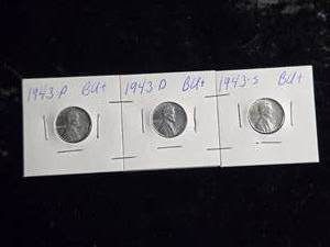 lot 42 image: 1943 P,D & S Lincoln Steel Cents BU Conditions