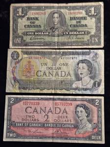 lot 63 image: Canadian Currency   $1-1937 , $1-1973, $2-1954