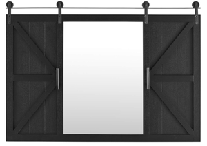 lot 154 image: FirsTime & Co. Black Hayloft Barn Door Wall Mirror, Large Vintage Decor for for Bedroom