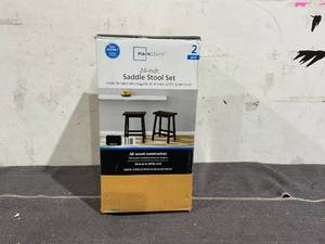 lot 150 image: 2PCS Mainstays Indoor Counter Height Backless Saddle Wood Stool Set